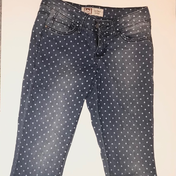 Y2K LEI Ashley Low Rise Skinny Jeans Blue with White Polka Dots Size 1/Juniors - Picture 2 of 12